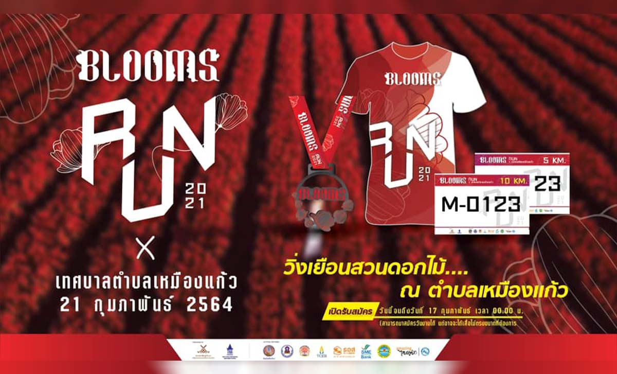 Blooms Run 2021 งานวิ่ง Blooms Run 2021 วันอาทิตย์ที่ 21 กุมภาพันธ์ 2564 ณ เทศบาลตำบลเหมืองแก้ว ตำบลเหมืองแก้ว อำเภอแม่ริม จังหวัดเชียงใหม่